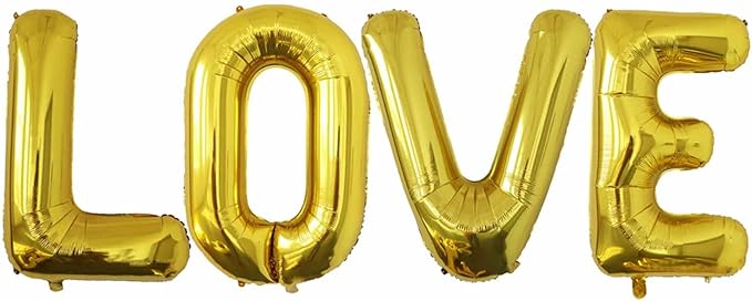 40 Inch Love Letter Balloons, Gold Foil Balloons, Large LOVE Balloon Letters, 4 Pcs Giant Mylar Foil Balloon Helium for Valentines Day, Birthday, Baby Shower, Wedding, Marriage Party Decorations