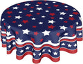 4th of July Tablecloth Round 70 Inch Patriotic Independence Day American Flag Table Cloth Washable Navy Blue Memorial Day Table Cover for Kitchen Dinner Room Holiday Picnic Party Indoor Outdoor Decor