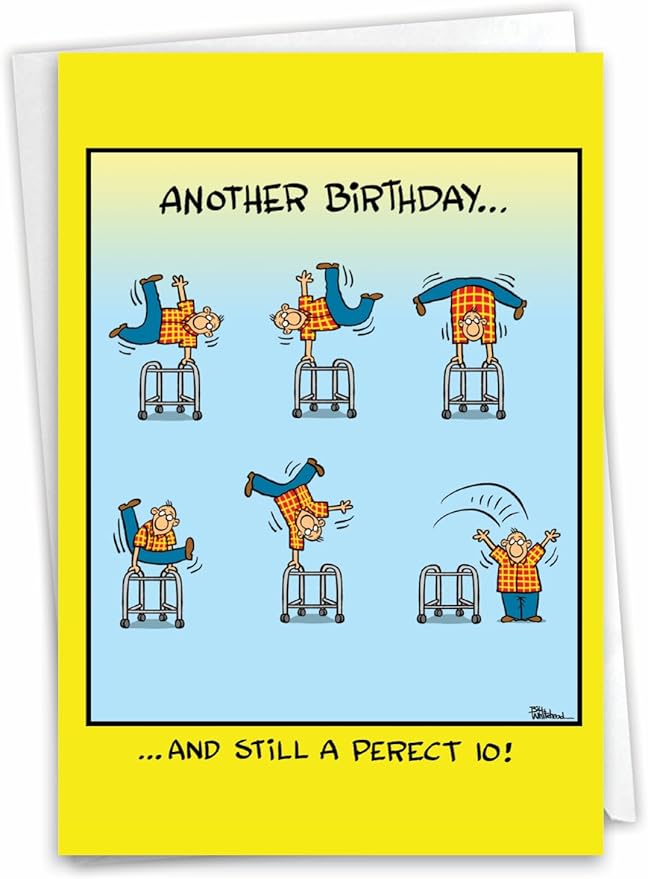 NobleWorks - 1 Happy Birthday Greeting Card Funny - Cartoon Comic Humor, Celebrate Birthdays Notecard - Perfect 10 C7243BDG