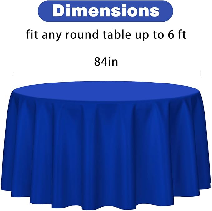 Kopokita 2 Pack Royal Blue Round Disposable Plastic Tablecloths 84 inch Party Table Covers