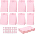 woric 36PCS Pink Paper Bags with Stickers, Small Pink Party Favor Bags for Girls Birthday Self Stand Easter Goodie Gift Bag for Kids Baby Shower Wedding