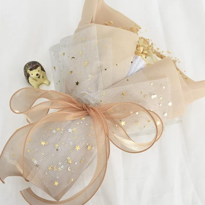 TONIFUL 1-1/2 Inch Wide Gold Wired Chiffon Ribbon Sheer Organza Ribbons for Crafts Floral Bouquets Wedding New Year Eve Party Decorations Valentine's Day Gift Wrapping Bow Making Tree Wreaths (10yd)