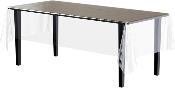 Exquisite 12-Pack Premium Plastic Tablecloth Pack of 12 Premium Plastic Tablecloth 54 Inch x 108 Inch Rectangle Table Cover - Clear