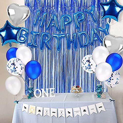 BRAVESHINE Foil Fringe Curtains - Tinsel Foil Curtain Party Steamers Backdrop for Boys Men/Blue Birthdays Decorations/Wedding/Anniversary Celebration/Sea Theme/Bachelorette Party