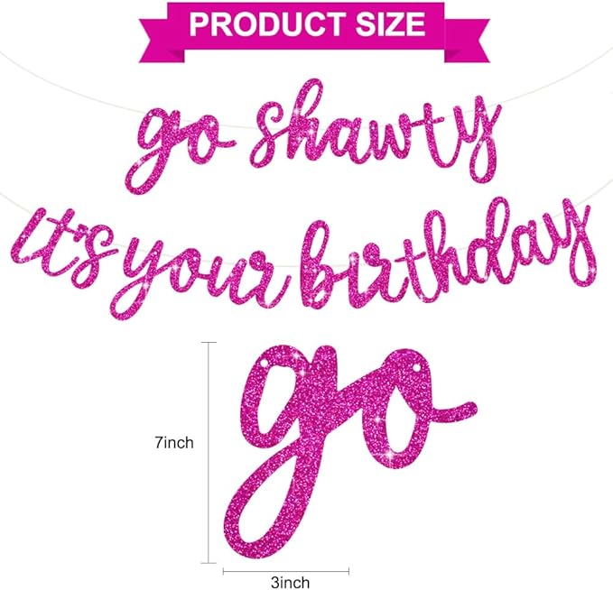 BEISHIDA Go Shawty It's Your Birthday Banner NO DIY Hip Hop Theme Happy Birthday Banner Pre-Strung Rap Theme Happy Birthday Sign for Man Women birthday Party Supply Glitter Rose Red