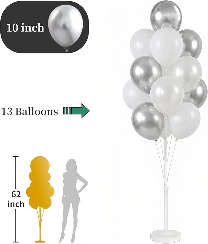 Balloon Column Kit for Floor-Balloon Columns with Stand, Base and Pole,Balloon Tower Backdrop Decoration for Wedding, Baby Shower, Birthday Party, or Bachelorette Parties (Silver White)
