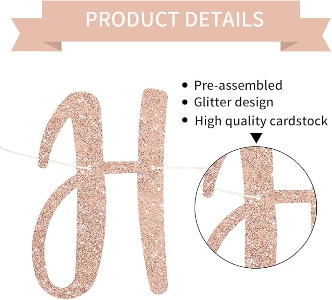 BEISHIDA Rose Gold Glitter Happy Retirement Banner - Pre-Strung, No DIY, Party Supplies for Women & Men