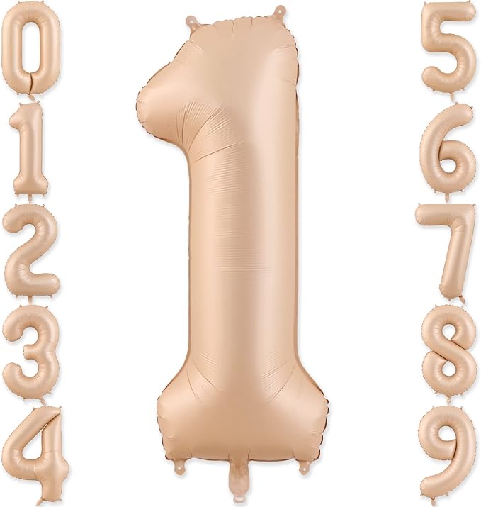 1 Balloon, Number 1 Balloons 40 Inch, Beige Large Big Foil Number 1 Balloon for First Birthday Party Graduation Wedding Anniversary Baby Shower Bachelorette Decoration Supplies