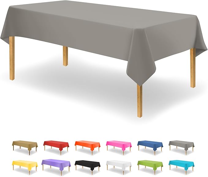 Party Dimensions Silver Disposable Plastic Tablecloth for Rectangle Tables (48 Pack) Premium Decorative Table Cloths for Parties, Events & Weddings, Indoors & Outdoors, 54 x 108 inches