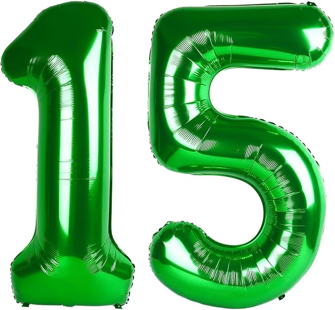 Number 15 Balloons, Balloons for Woman Man 15th Dark Green Birthday Party Decoration, 40 Inch Foil Number Ballon for 15, 51 Anniversary, Bridal Shower, Graduation, Valentine's Day, Easter
