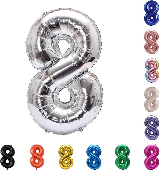 YPSelected 32 Inch Large Foil Helium Number Balloon Birthday Wedding Party 0-9 (Silver, 8)
