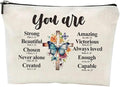 GRITOSE Small Cosmetic Bag for Women，Encourage Makeup Bag for Girls，Surprise Gift Birthday Gift for Friend Student，Blue Butterfly designs White Nurse Cosmetic Travel Pouch