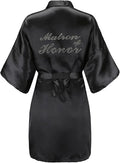 EPLAZA Women's One Size Silver Rhinestones Bride Bridesmaid Short Satin Robes for Wedding Party Getting Ready