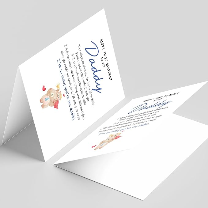 PIUST Birthday Card for Daddy, Happy First Birthday As My Daddy Card, Bear Themed 1st daddy Birthday Card, Sentimental New Dad birthday card from Baby (57)