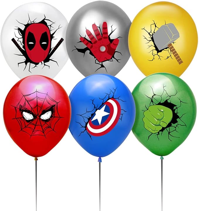 36Pcs Balloons for Super Heroes Birthday Party Supplies, Includes 6 Styles Printed Ideal for Super Cartoon Heroes Party Decorations Favors
