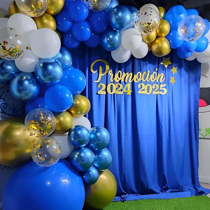 Royal Blue and Gold Balloons, 50 Pcs 12 Inch Royal Blue Metallic Gold Whtie Latex Balloons Balloon for Adult Party Graduation Wedding Anniversary Party Decorations