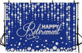7x5ft Happy Retirement Backdrop for Party Decorations - Navy Blue and Silver Aged Retirement Banner