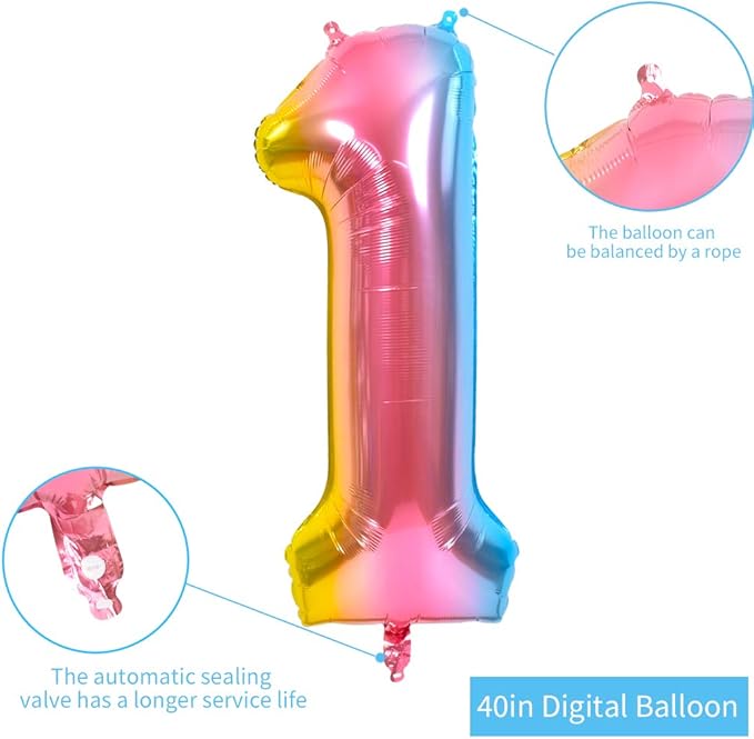 TONIFUL 40 Inch Rainbow Large Numbers Balloons 0-9, Number 1 Digital 1 Helium Balloons, Foil Mylar Big Number Balloons for Birthday Party Anniversary Supplies Decorations