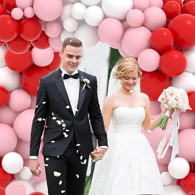 Red Pink White Balloon Arch Garland Kit, 122PCS Red Light Pink White Party Balloons for Birthday Proposal Wedding Engagement Anniversary Bridal Shower Galentines Day Party Romantic Decorations