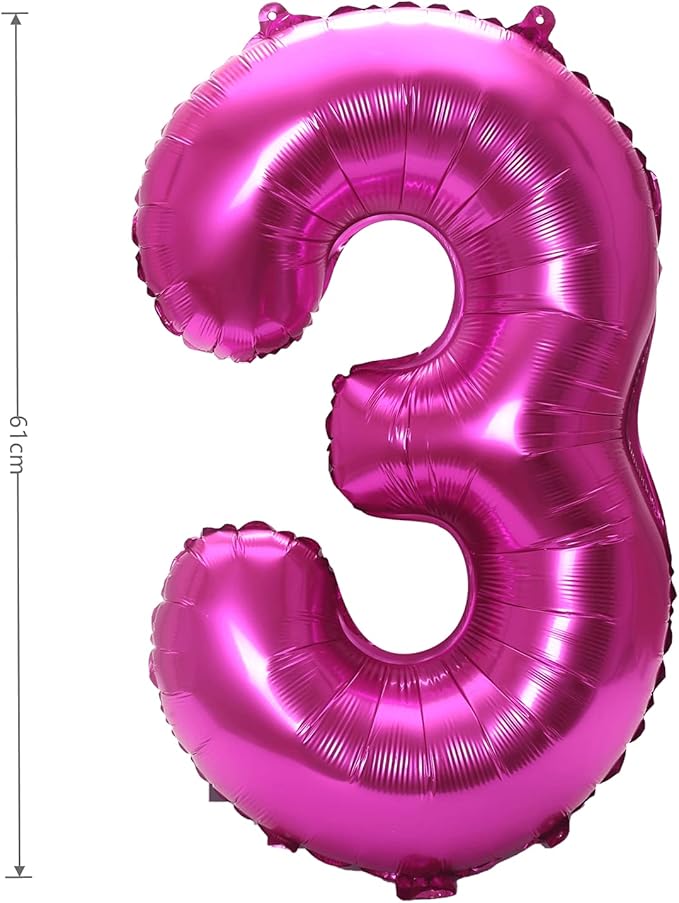 YPSelected 32 Inch Large Foil Helium Number Balloon Birthday Wedding Party 0-9 (Rose Red, 3)