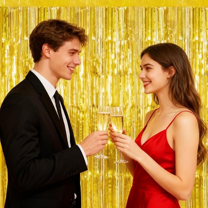 Birthday Party Streamer Backdrop Decorations-Glossy Foil,Brightly Colored,Perfect for Themed Party,Christmas,2 Pack,Gold