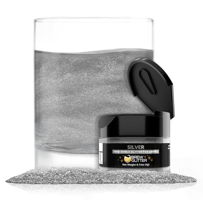 Brew Glitter Edible Glitter for Drinks, Cocktails, Beer, Garnish & Beverages (Silver, 4 Grams)