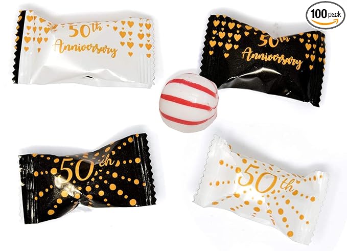 50th Anniversary Wedding Peppermints 100 Count-Ideal for Parties with Candy Tables or Goodie Favor Bags