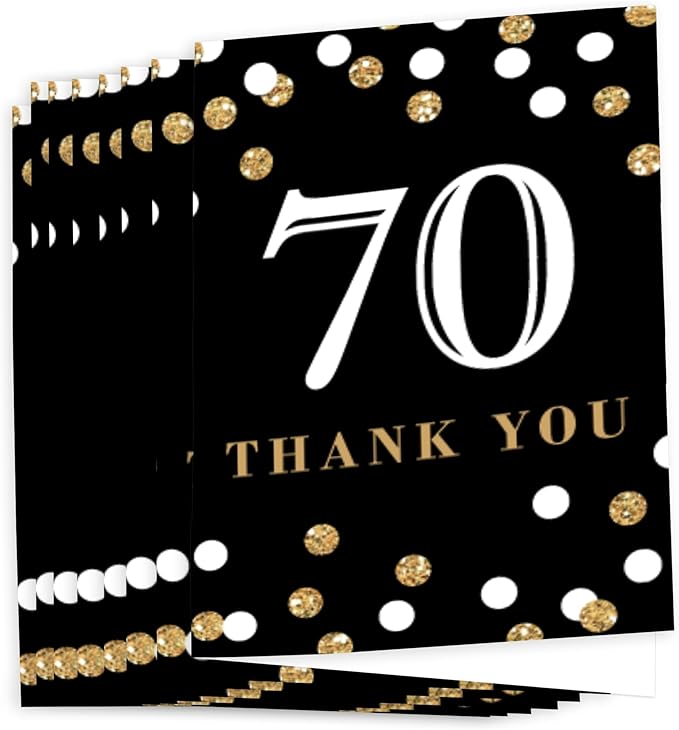 Big Dot of Happiness Adult 70th Birthday - Gold - Birthday Party Thank You Cards (8 count)