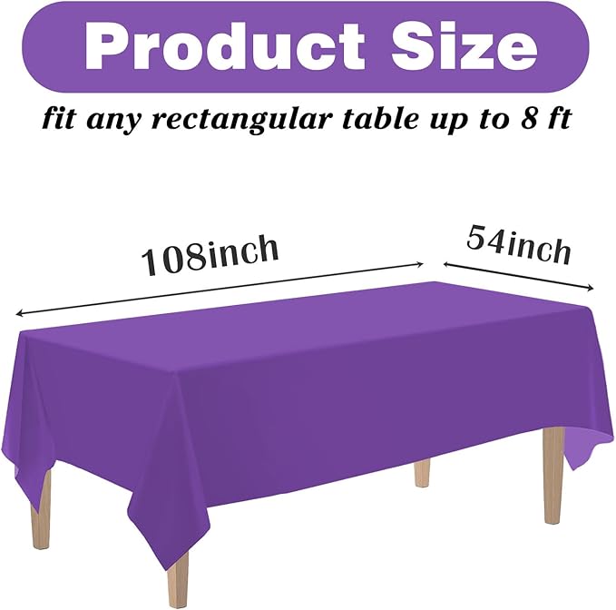 Kopokita 2PCS Purple Plastic Tablecloths 54 x 108 Inch, Disposable Table Cloths Rectangle Party Table Covers