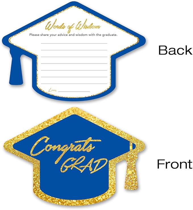 Yuzi-n Graduation Advice Cards for The Graduate (50 Pack), High School or College Graduation Party Games Decorations Supplies, Well Wishes Cards for Graduates, Advice For The Graduate Cards (Blue)
