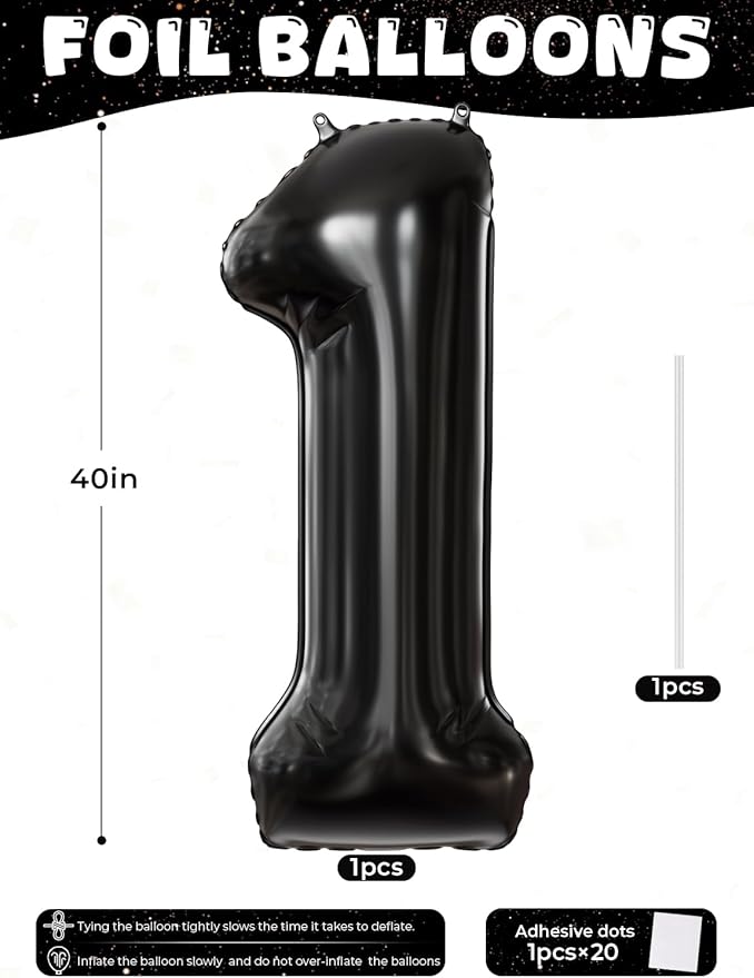 Black Number 1 Balloons – 40 Inch Giant Foil Number Balloon, Black Big Number Balloon for Men Women Boys Girls Birthday Graduation Anniversary Party Decorations