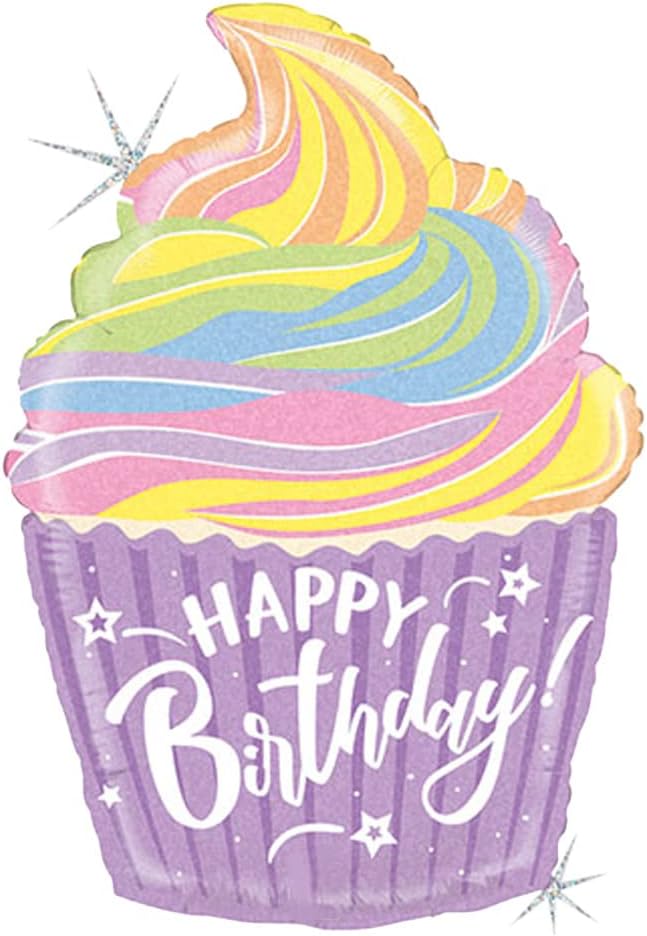 Happy Birthday Pastel Cupcake 27" Foil Party Balloon