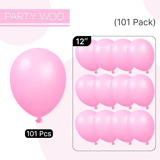 PartyWoo Pink Balloons 101pcs 12 Inch Matte Pink Balloon Arch Kit for Girl Baby Shower Gender Reveal Wedding Bachelorette Engagement Birthday Princess Butterfly Themed Party Decorations Pink-Y11