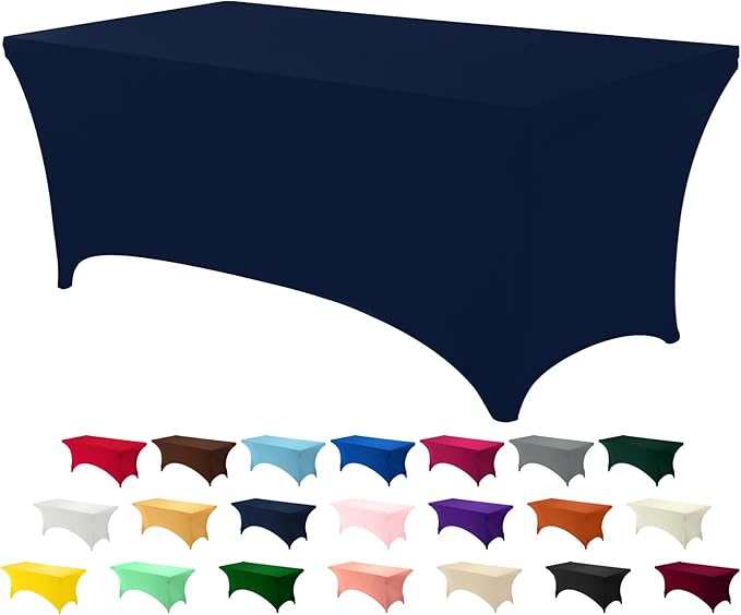 Utopia Kitchen 6ft Spandex Table Cloth Rectangle [1 Pack, Navy Blue] 200GSM Premium Stretch, Lycra, Washable and Wrinkle Resistant Table Cover Fitted for Event, Wedding, Banquet [72Lx30Wx30H Inch]