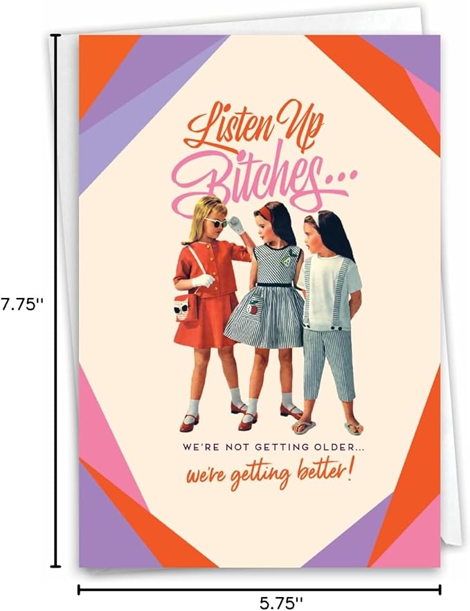 NobleWorks - 1 Funny Women's Birthday Card - Hilarious Bday Greeting Card with Envelope, Sassy Celebration - Listen Up C7026BDG