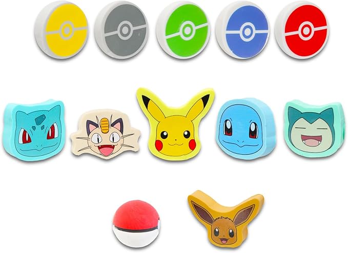 Pokemon Party Favor Set - Bundle with 15 Erasers Featuring Pokeball, Charmander, Bulbasaur, More Plus Trading Cards, Stickers | Pokemon Party Supplies Kit for Kids, Boys, Girls
