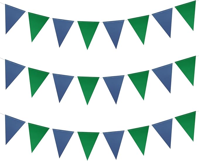 Meetppy 3 Pack Navy Blue Green Double Sided Paper Triangle Banner Flag Banner Pennant Garland Streamers for Golf Party Decorations Baby Shower Birthday Wedding Christmas Graduation