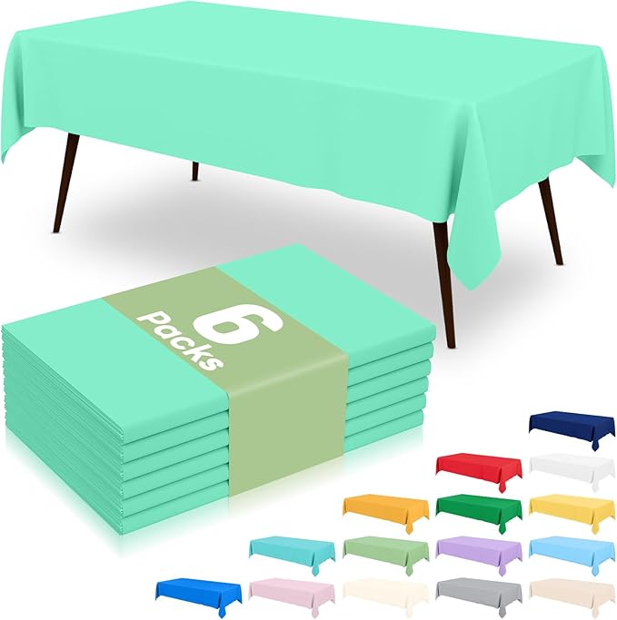 misaya 6 Packs Disposable Plastic Table Cloth, 54 x 108 Inch Waterproof Rectangle Tablecloth, Leakproof & Sturdy Decorative Table Covers for Easter, Picnic, Party and Outdoor, Mint Green