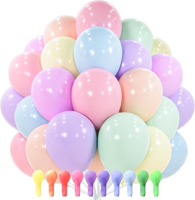 PartyWoo Pastel Balloons 101pcs 12 Inch Pastel Rainbow Latex Balloons for Baby Shower Gender Reveal Engagement Bachelorette Easter Bridal Shower Anniversary Retirement Birthday Party Decorations