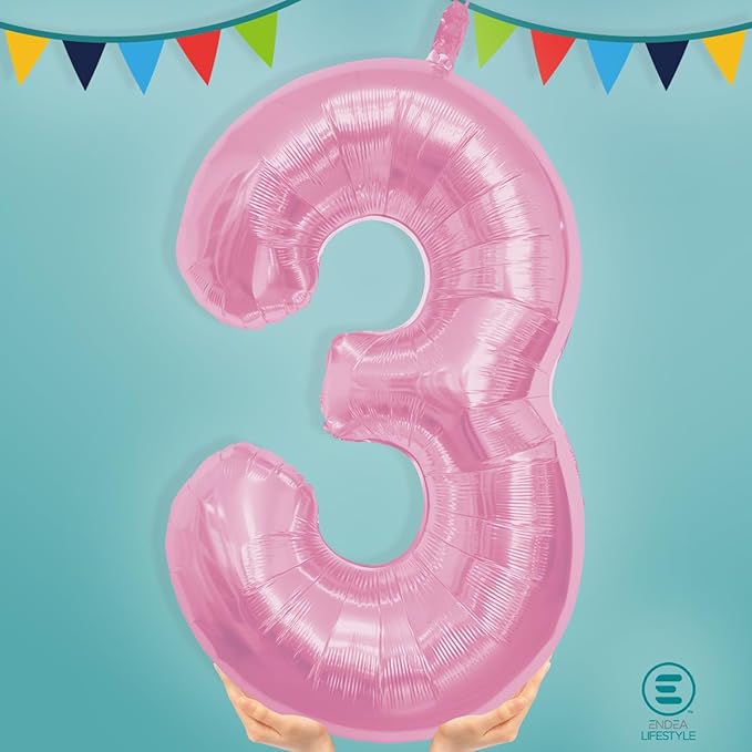 40 Inch Large Pink Number Celebration and Decoration Balloon for Birthday Parties, Graduations, Anniversaries, Weddings, Photo Shoots, Special Events - Helium Foil Mylar (Pink Number 3)