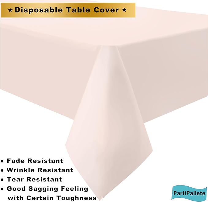 3-Pack Premium Plastic Blush Light Pink Tablecloth Disposable 54" x 108" Rectangle Table Cover Pastel Pale Pink Party Table Cloths for Parties Wedding Bridal Shower Engagement Banquet