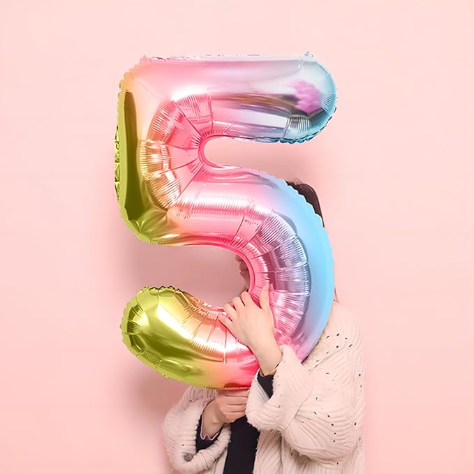 Rainbow Number Balloons Birthday Balloons - Giant Number 5 Balloon 40 inch, Numbers Balloon Birthday Decorations, Rainbow Party Supplies for Baby Shower