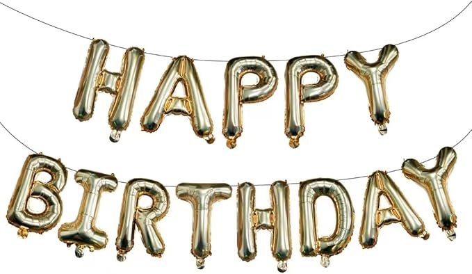 KALOR Light Gold Happy Birthday Balloons Banner, 16 Inch Mylar Foil Letters Balloon Sign for Birthday Party Decorations Photo Booth Backdrop