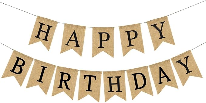 Happy Birthday Banner - Burlap Black Happy Birthday Sign - Neutral Birthday Party Decorations for Man/Woman/Boy/Girl