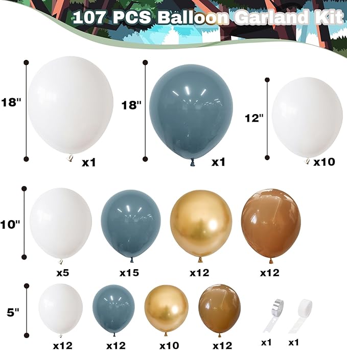 Dusty Blue Brown Balloon Arch Kit Slate Retro Blue White Coffee Gold Balloons Garland Rodeo Cowboy Latex Balloons for Western Cow Baby Shower Graduation Boho Farm Birthday Party Decorations
