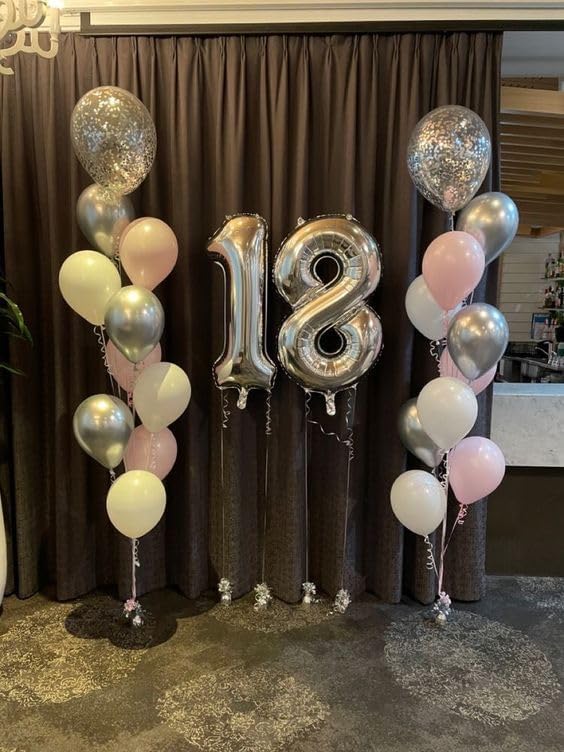 Silver Number 1 Balloon for First Birthday 40 Inch, 1st One Number Balloons Birthday Decorations for Girl Boy Toddler Baby