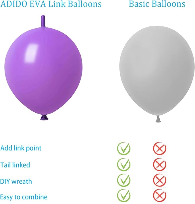 Link Balloons Purple 12 Inch Latex Quick Linkale Balloon 160 Pcs for Birthday, Halloween, Christmas, Party Festival Decorations