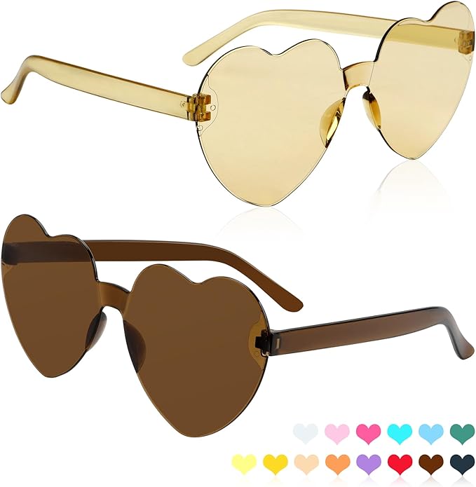 Heart Sunglasses 2 Pairs Heart Shaped Sunglasses Womens Heart Glasses Rave Sunglasses for Women Party Favors