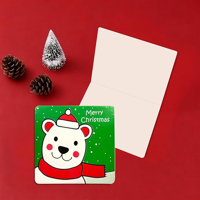 24 Christmas card with Envelopes& Sticker categories, holiday cuteness multiple loose cards with envelopes and written blessing messages, can be given to friends, family, children, boys and girls (Red)