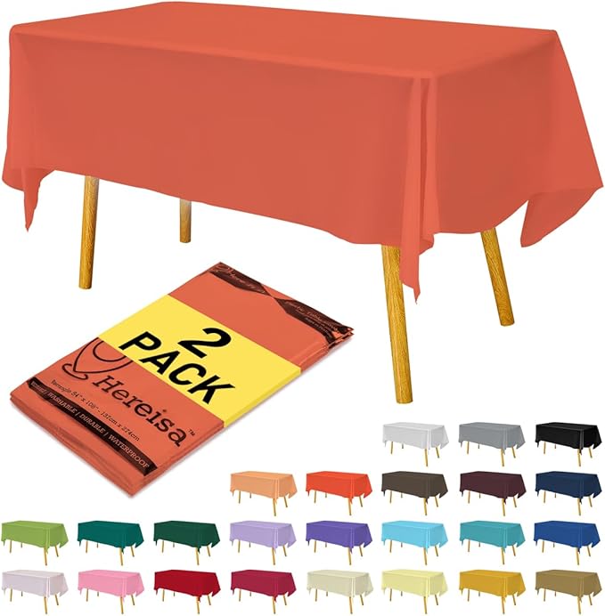 Coral Plastic Solid Color Tablecloths 2 Pack 54 x 108 Inch PEVA Opaque Table Covers for BBQ Picnic Birthday Wedding Banquet Parties 8 ft Rectangle Table Use